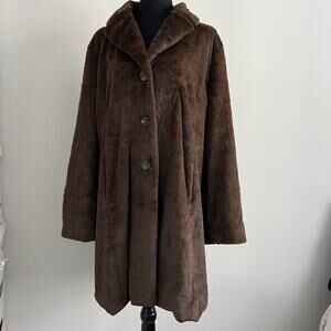 Cabi Long Faux Fur Coat Womens XL Brown Jacket